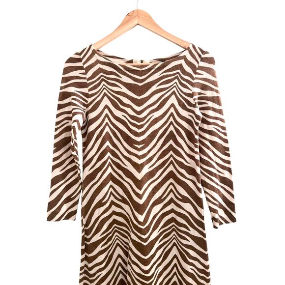 J CREW Merino Wool Sweater Dress S Zebra Animal Print Lightweight Safari Chic - Picture 8 of 10